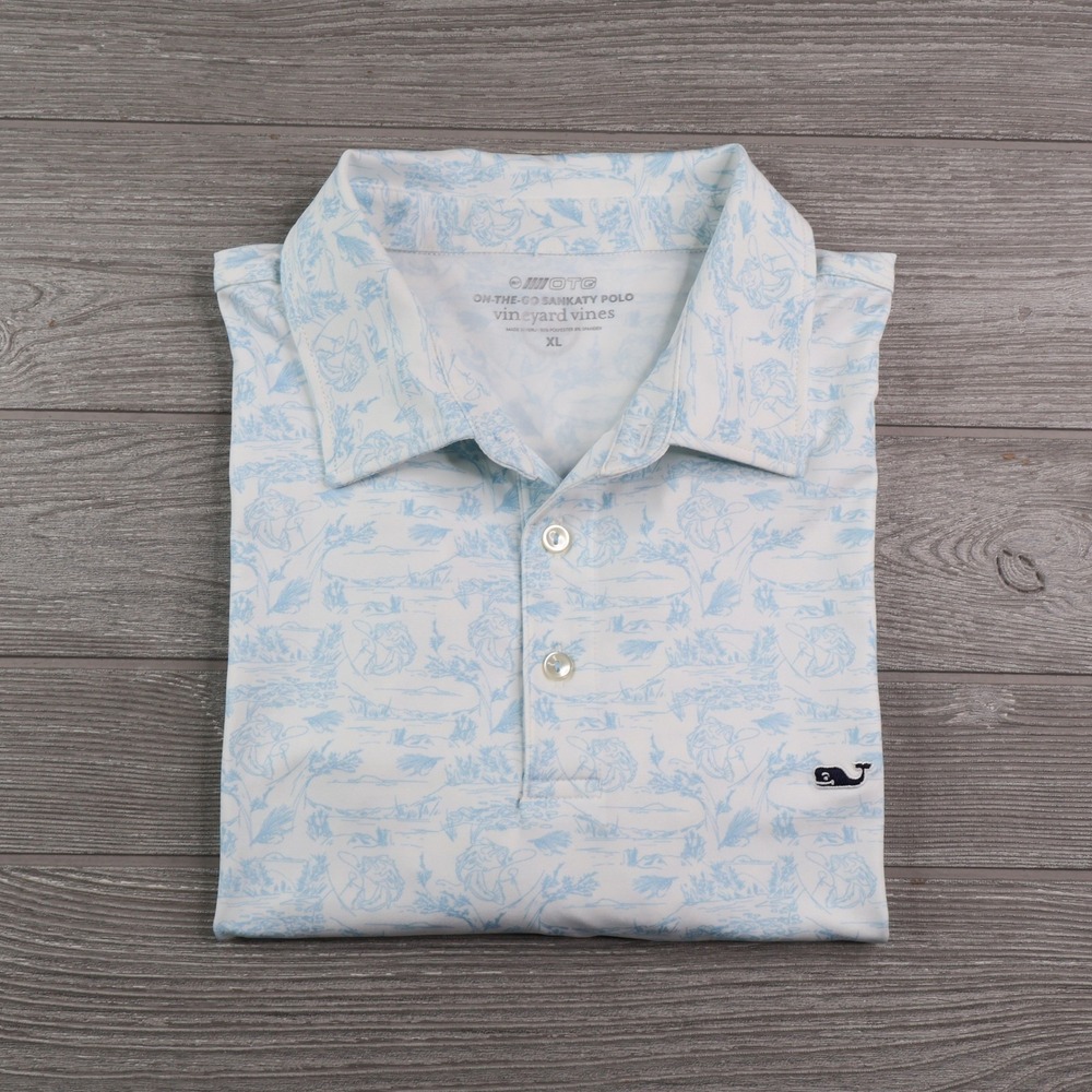 Vineyard Vines On-The-Go Sankaty Polo Men's XL Blue Fish Print